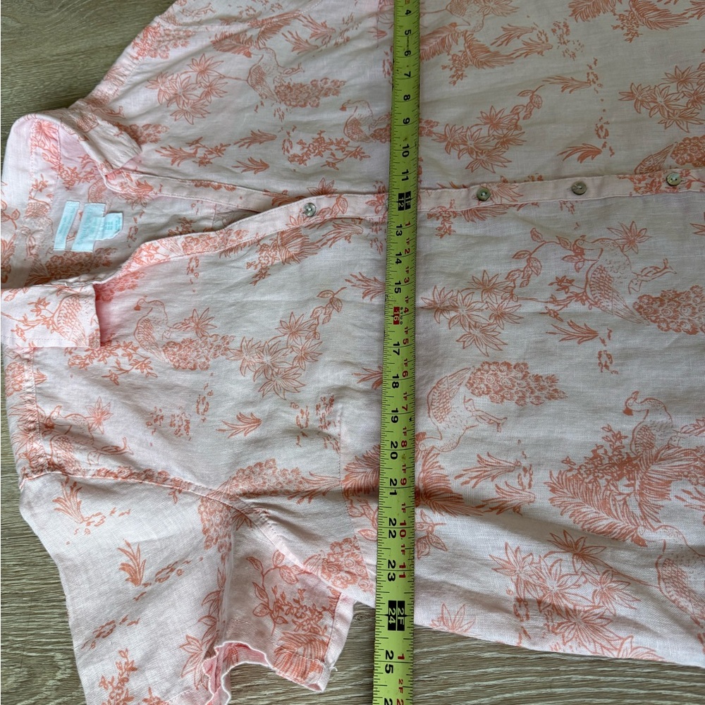 Cynthia Rowley Women’s 100% Linen Blouse Pink Floral Lightweight Button-Up Top - Picture 4 of 5